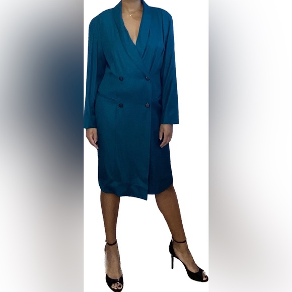 Nordstrom Point Of View Green Trench Coat Dress - Picture 2 of 5